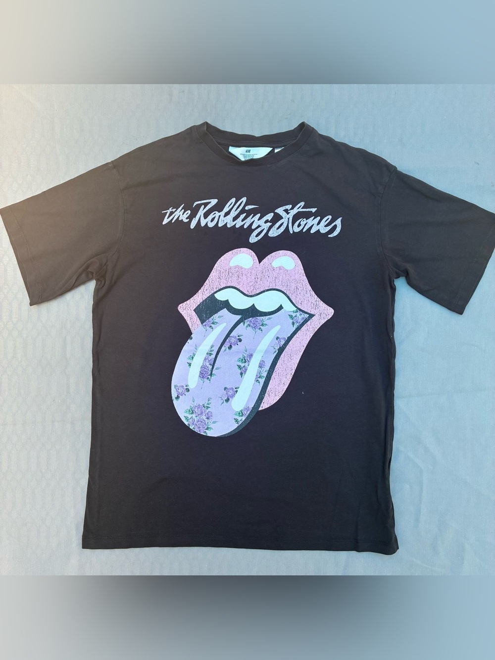 H&M Black Kids Rolling Stones Floral Tongue Graphic Tee